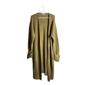 WeWoreWhat Women’s Tan Chunky Knit Open Front Longline Casual Cardigan